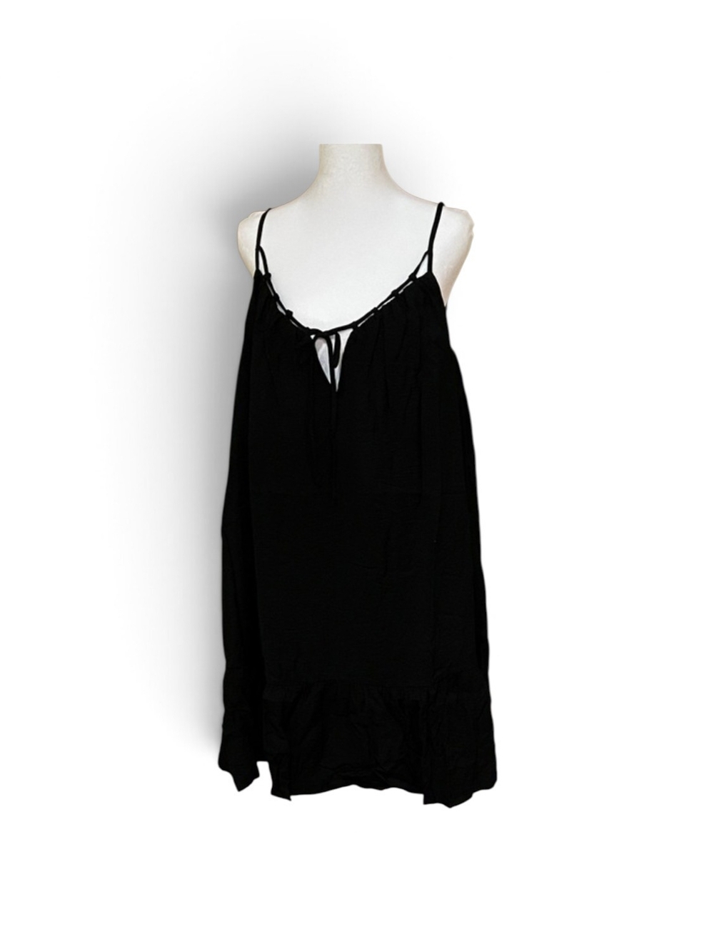 Black Spaghetti-Strap Cami Dress Keyhole Tie Front 1X